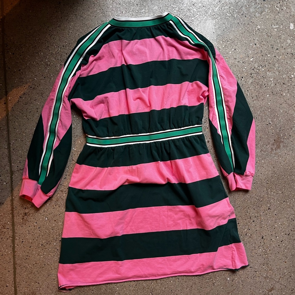 Vibrant Pink and Green Striped V-Neck Dress - Picture 2 of 3